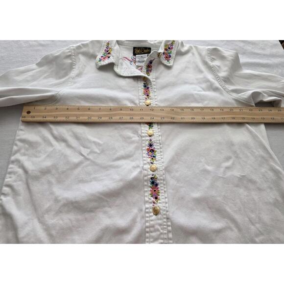 Bob Mackie White Denim Maypole Dancing Midsummer Floral Shirt Sz XL Embroidered - Picture 9 of 15